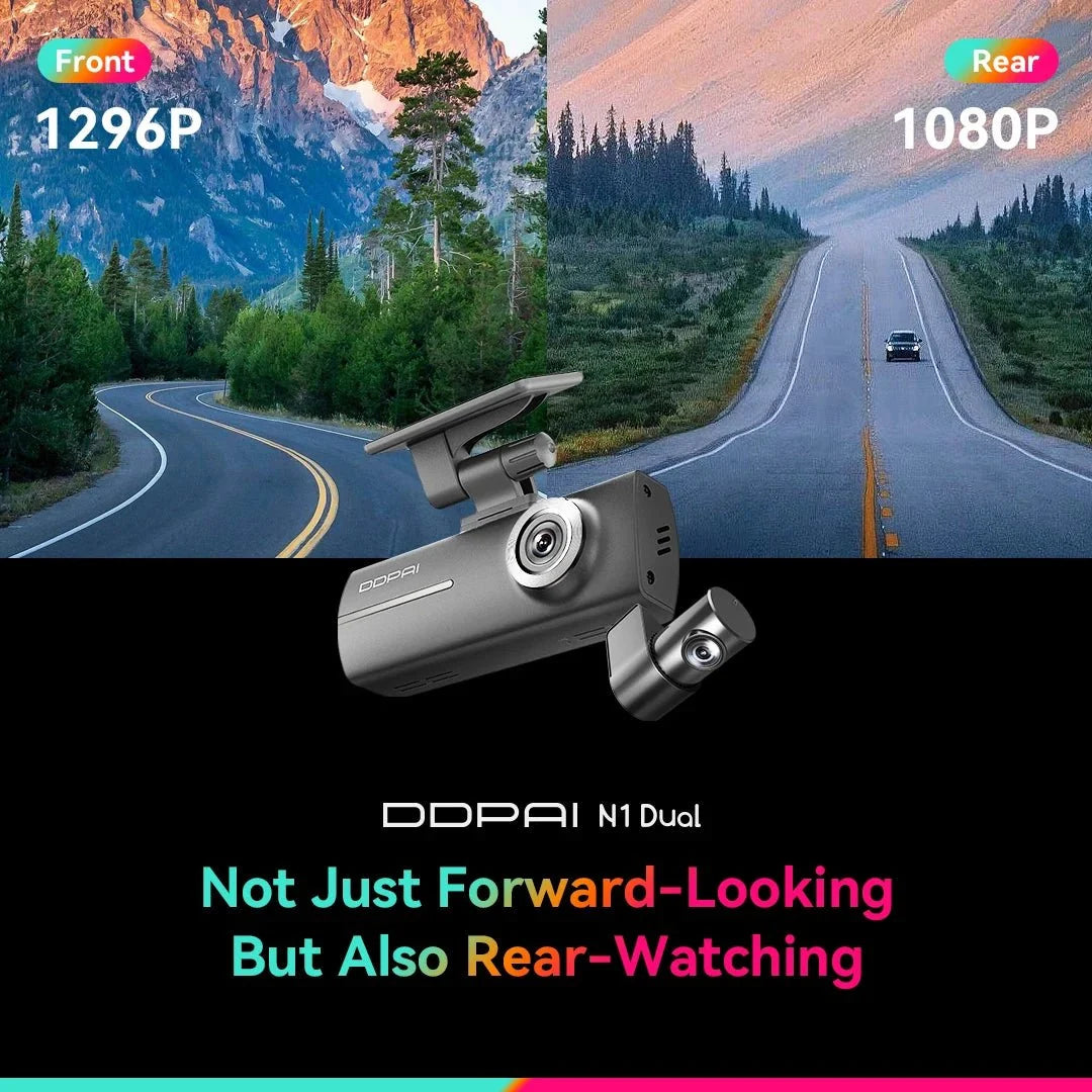 DDPAI N1 Dash Cam Dual Front and Rear 1296P Night Vision Car DVR App Control - stepyours.com