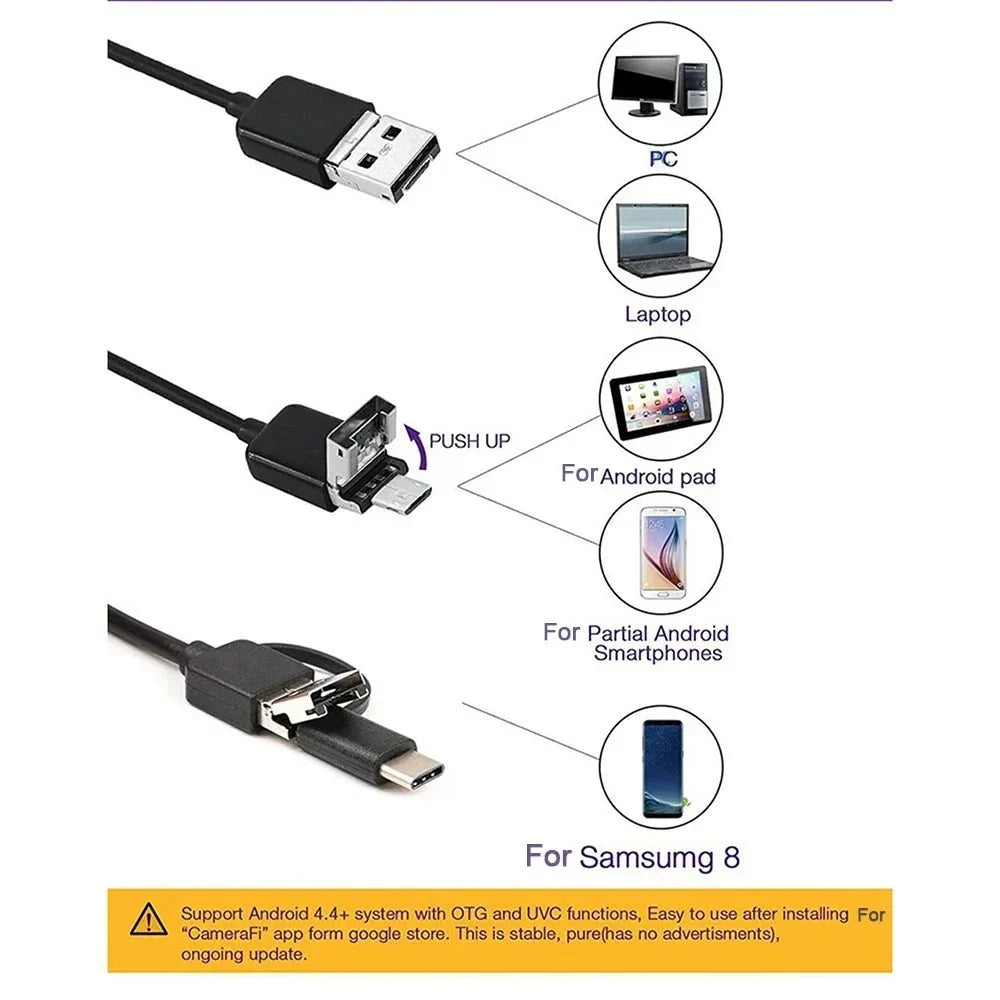 Practical 7mm Android Endoscope 3 In 1 USB Type C Borescope Waterproof Hooks - stepyours.com