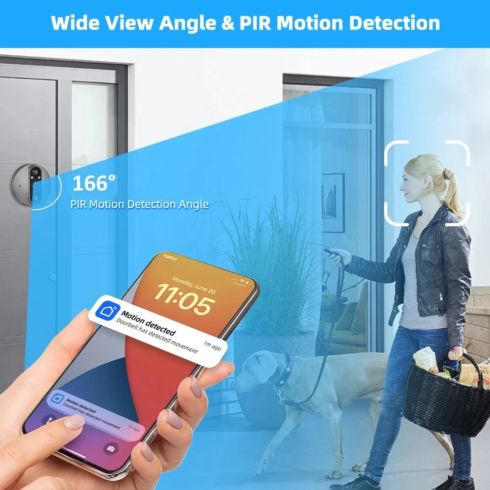 3MP WiFi Cat Eye Doorbell 5000mAh Battery Alexa LiveView - stepyours.com