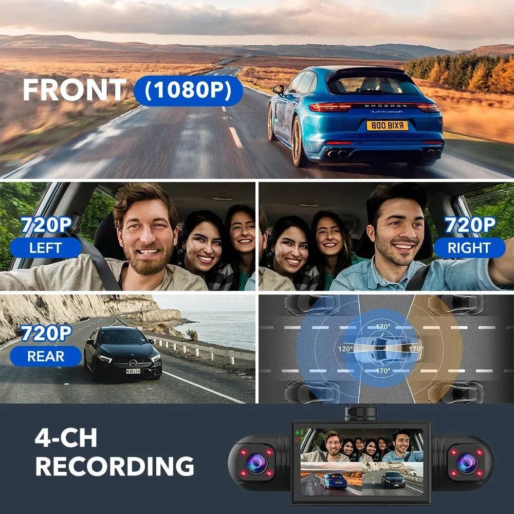 Car Dash Cam 4 Channel Front Left Right Rear FHD 1080P Night Vision Hardwire Kit - stepyours.com
