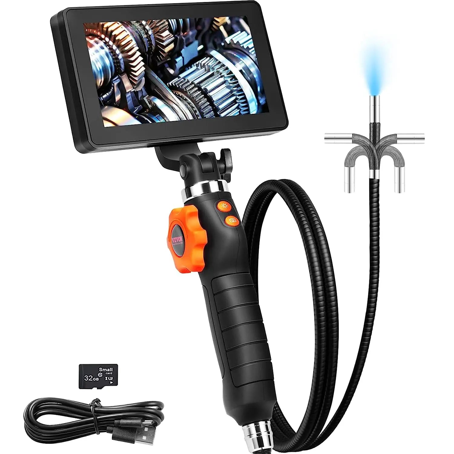 SucceBuy Articulating Borescope Camera With Light 5 Inch 1080P Display Hooks - stepyours.com