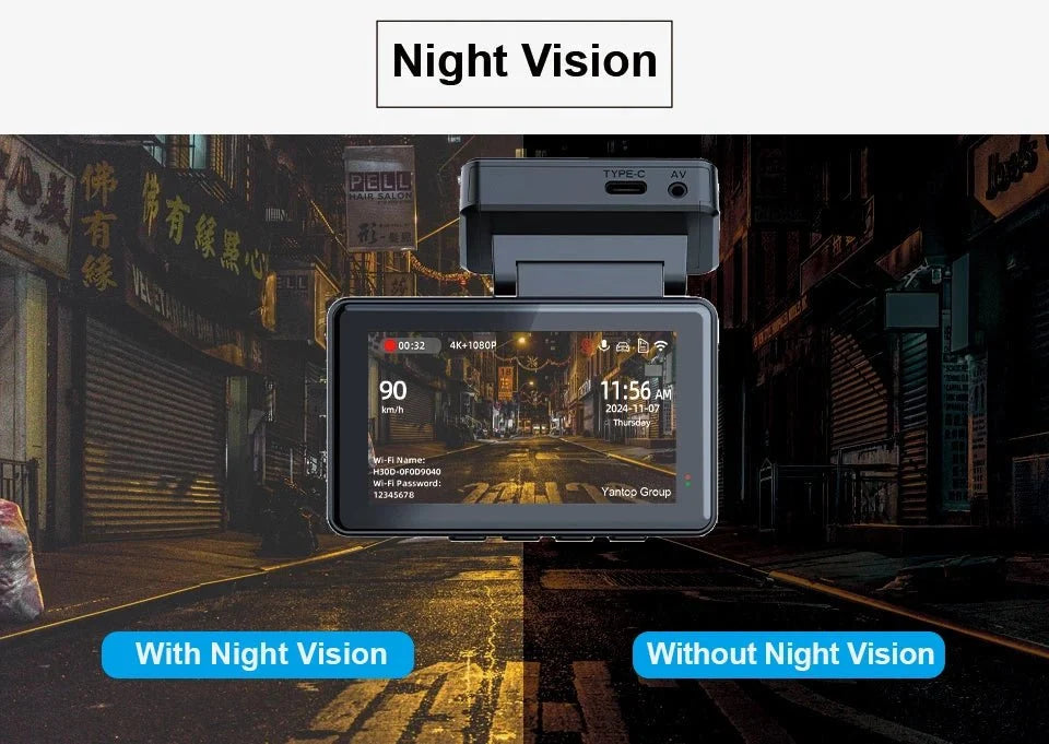 E - ACE Dash Cam 4K Dual Lens GPS WiFi 24h Parking Night Vision Rear View - stepyours.com