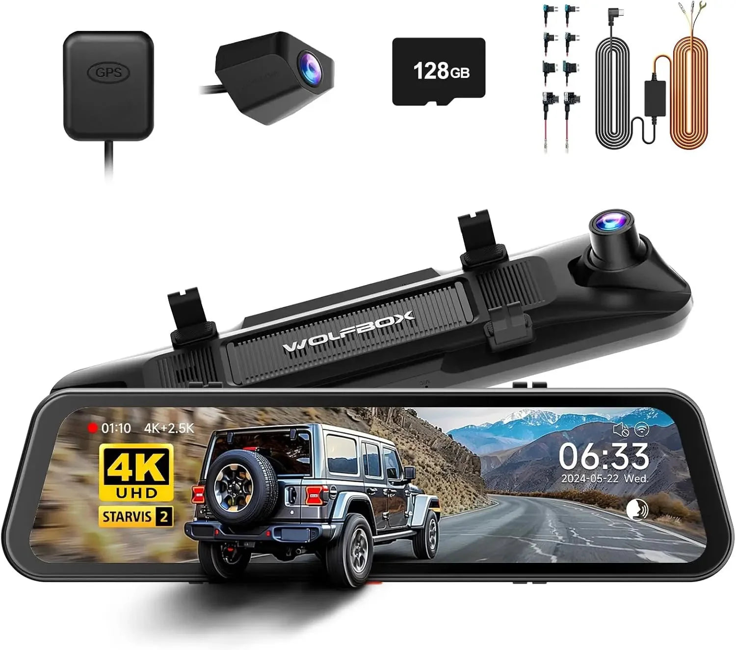 WOLFBOX G900 Dash Cam 4K Front 2.5K Rear GPS Voice Control 5GHz WiFi - stepyours.com