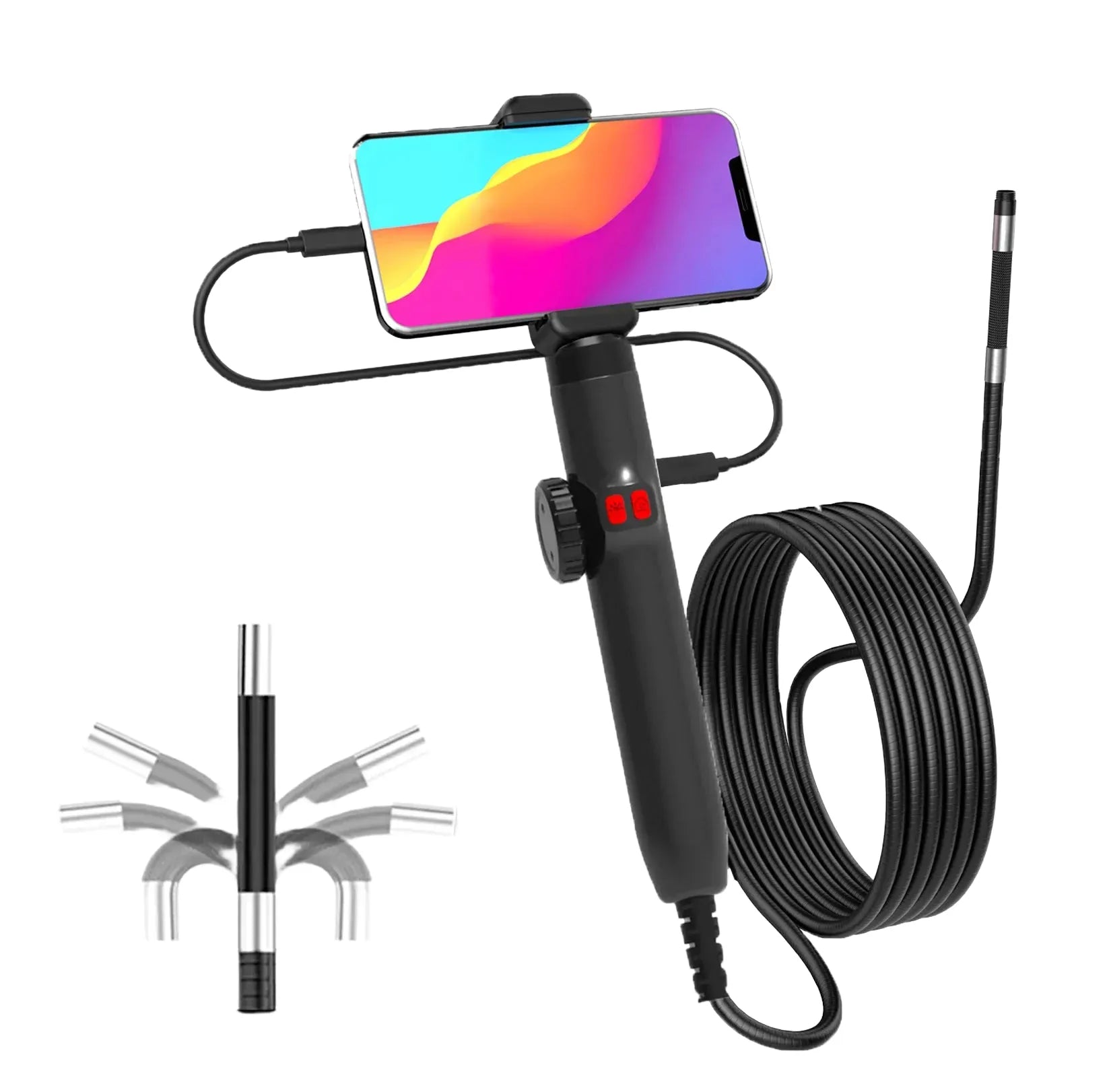 Two - Way 360 Rotating Borescope - 1080P Camera With Light 6mm Probe Hooks - stepyours.com