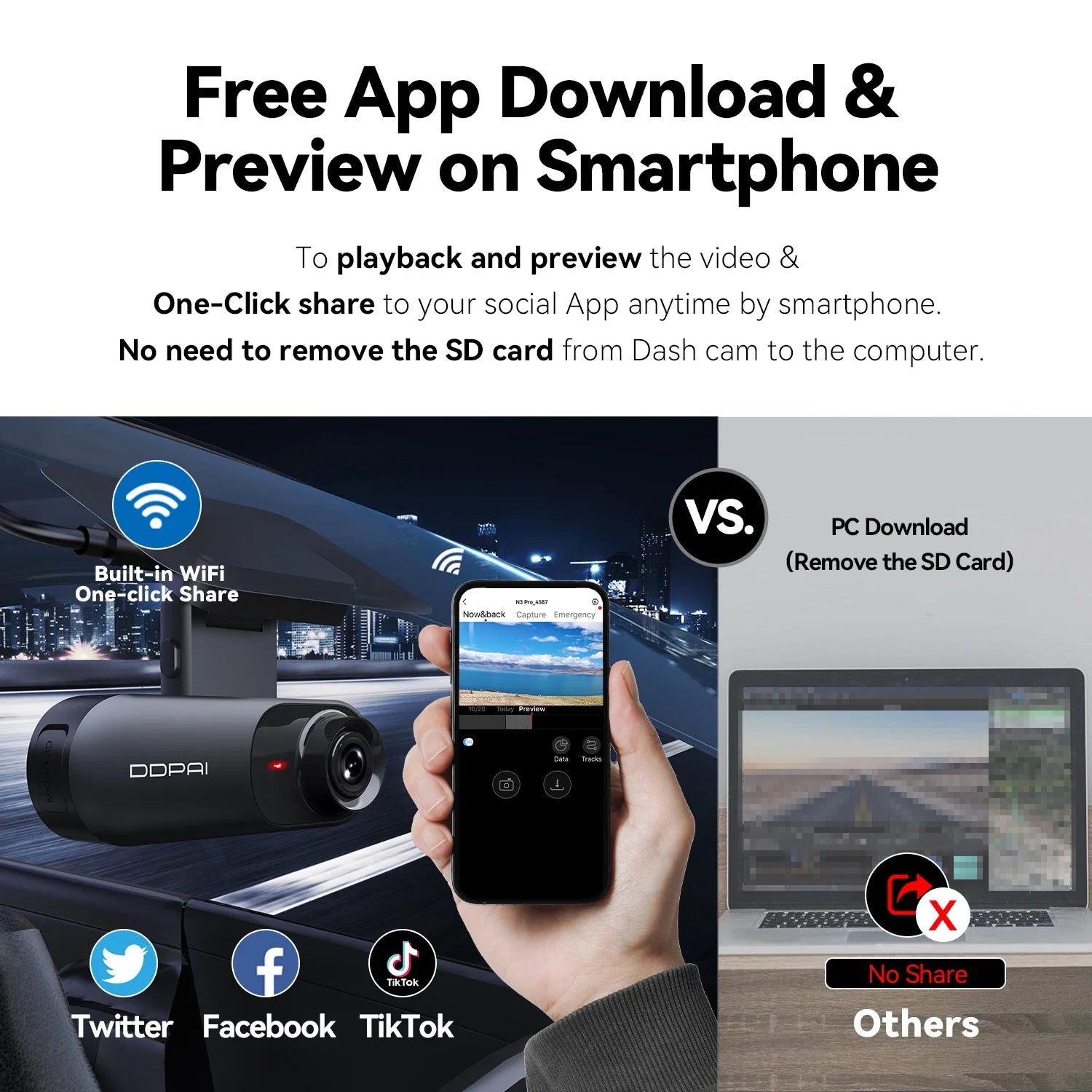 DDPAI Mola N3 Pro Dash Camera 2.5K Car DVR With WiFi And Smart Connect - stepyours.com