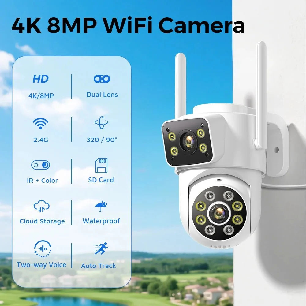 Hooked On 8MP 4K WiFi PTZ Camera Dual Lens Outdoor Security ICSEE App - stepyours.com