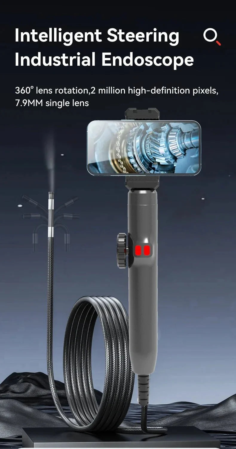 Two - Way 360 Rotating Borescope - 1080P Camera With Light 6mm Probe Hooks - stepyours.com