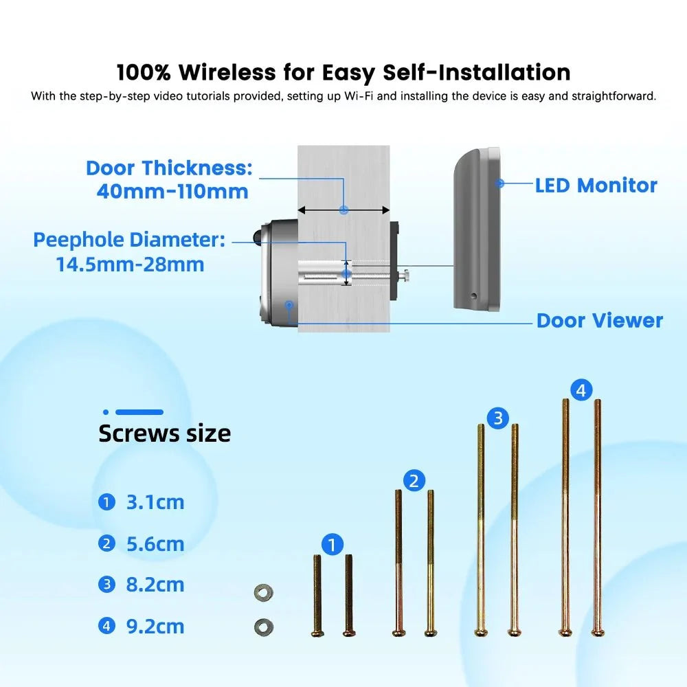Tuya 3MP Peephole Doorbell 140 Degree View Alexa Google - stepyours.com