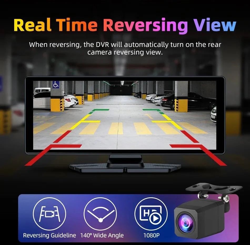 4K Dash Cam CarPlay Android Auto 350 Degree Rotating Lens GPS Bluetooth 7 Inch - stepyours.com