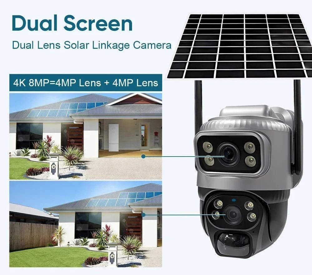 V380 Dual Lens 4G Solar PIR Camera Outdoor Security 8MP 4K IP Cam - stepyours.com