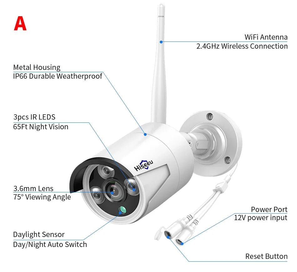 Hiseeu 3/5/8MP Wireless IP Camera - Waterproof 1080P WiFi Bullet for CCTV Kits - stepyours.com