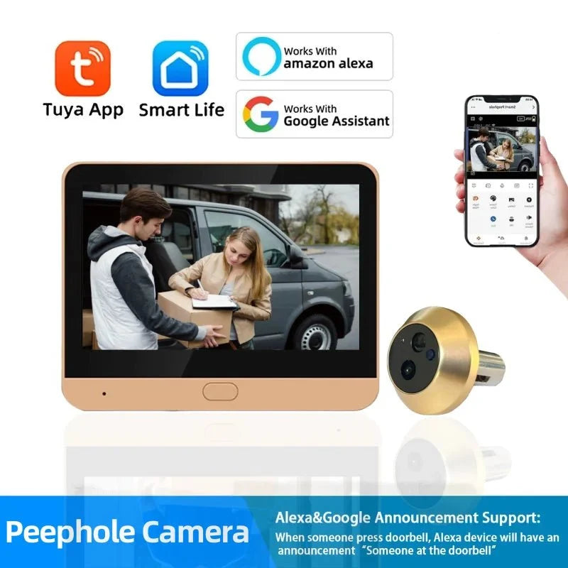 Tuya 3MP Wireless Peephole Camera LCD Screen Night Vision - stepyours.com