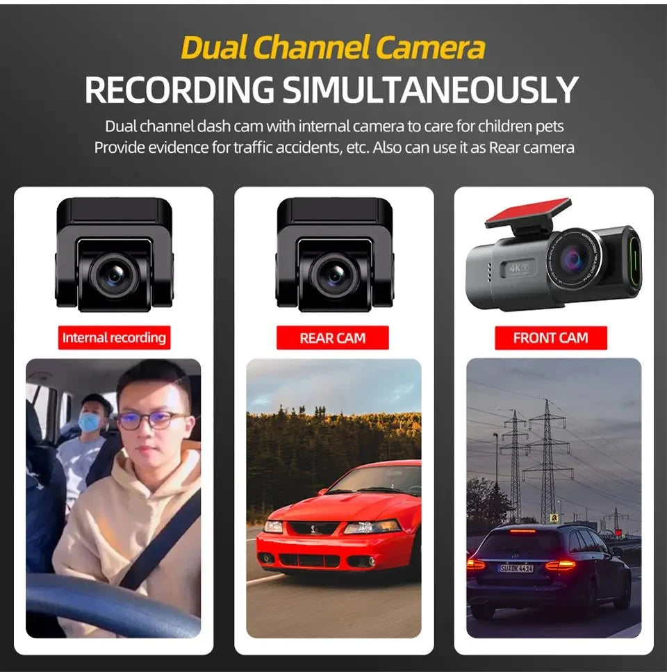 4K Dash Cam GPS WiFi Night Vision Car DVR with Optional Rear Lens - stepyours.com