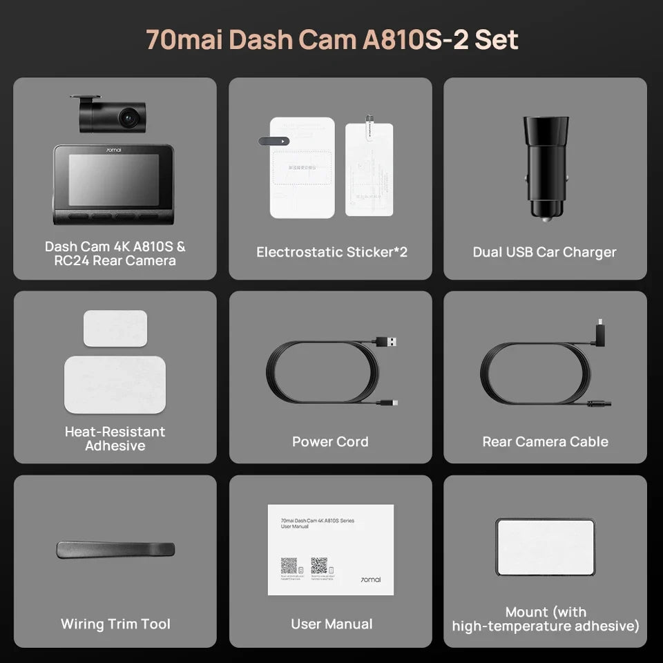 70Mai A810S 4K HDR Dash Cam GPS ADAS Dual Channel Motion Detection 4G LTE DVR - stepyours.com