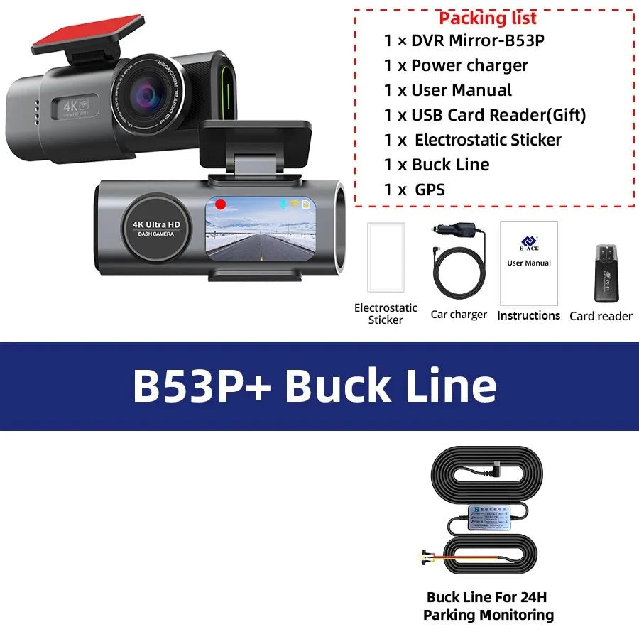 4K Dash Cam GPS WiFi Night Vision Car DVR with Optional Rear Lens - stepyours.com