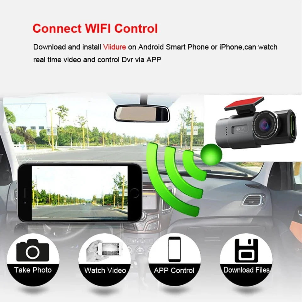 4K Dash Cam With GPS WiFi Night Vision Rear Camera Car DVR Recorder - stepyours.com