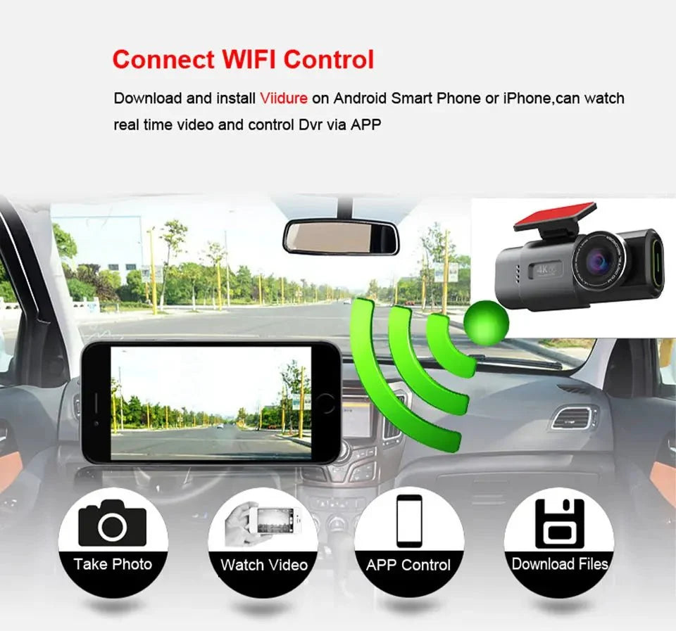4K Dash Cam GPS WiFi Night Vision Car DVR with Optional Rear Lens - stepyours.com
