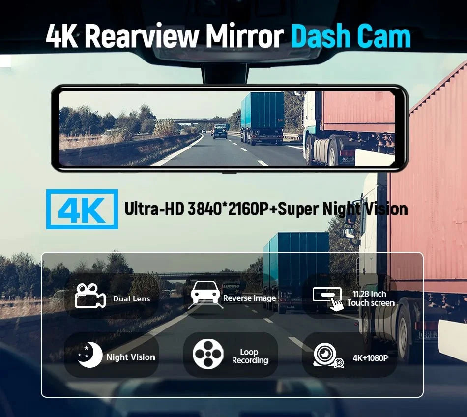 ACCEO 4K WIFI Dash Cam 12 Inch Rearview Mirror Car DVR Recorder - stepyours.com