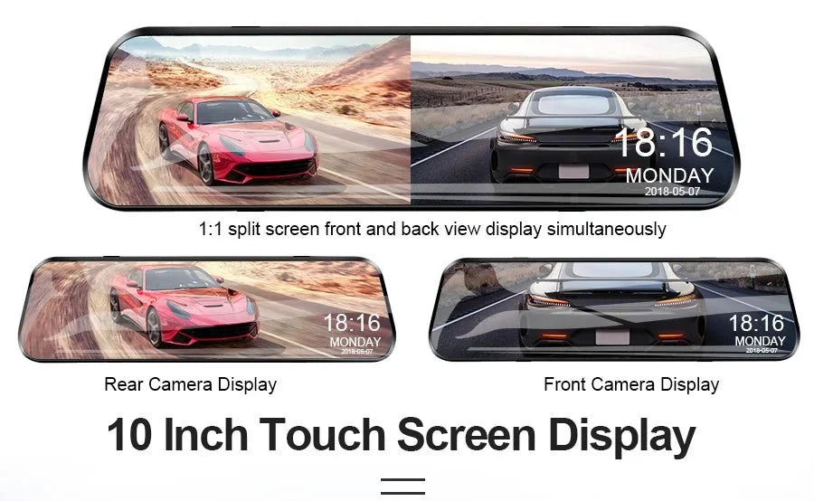 10 Inch Rearview Mirror Dash Cam Front And Rear 1080P Dual Recorder Night Vision - stepyours.com