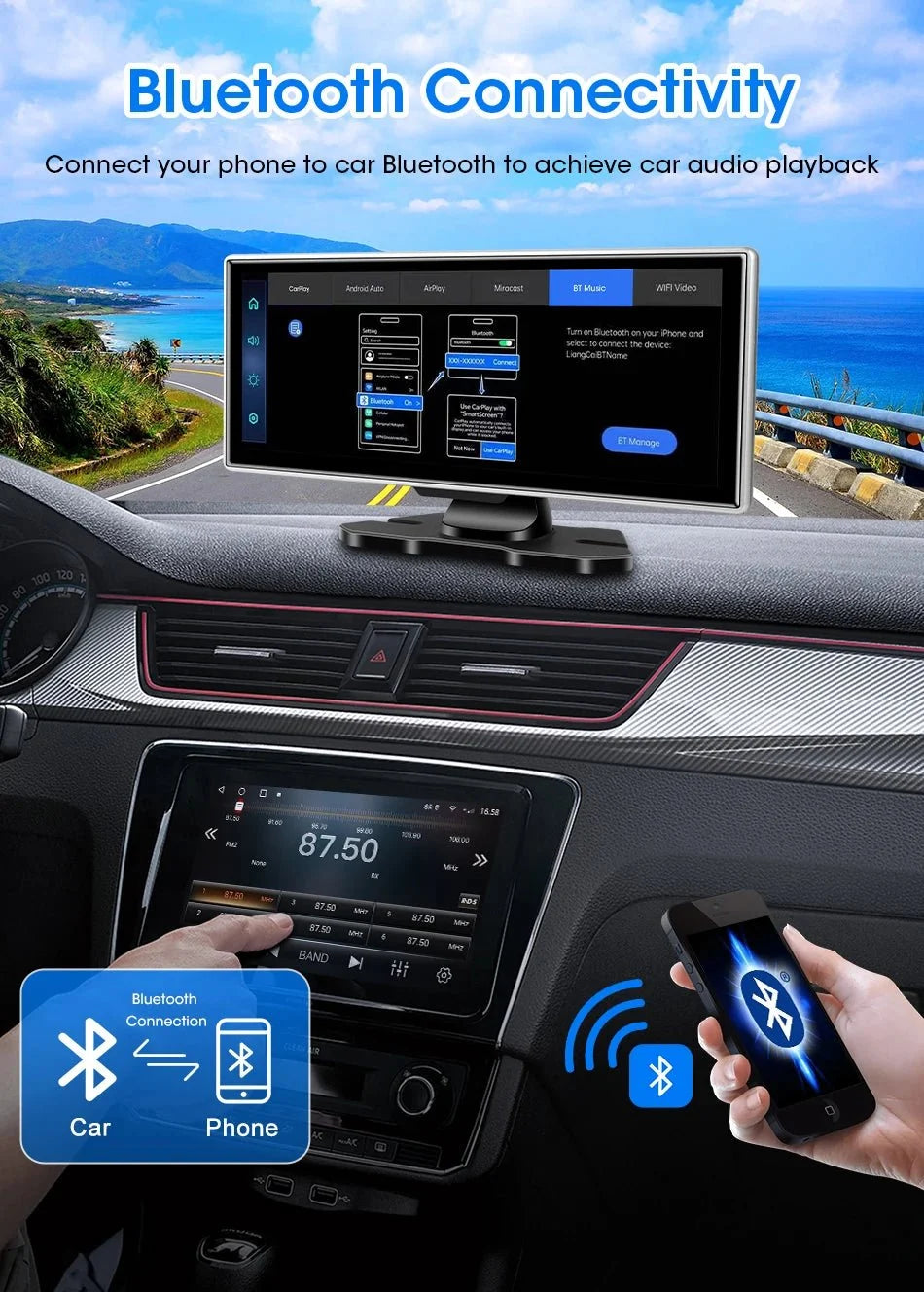 11.26 Inch 4K Dual Lens Dash Cam With Wireless CarPlay Android Auto GPS WiFi - stepyours.com
