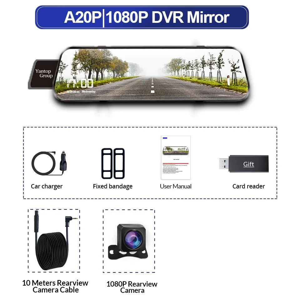 10 Inch Car DVR Touch Screen Dual 1080P Front And Rear Rearview Mirror Camera - stepyours.com