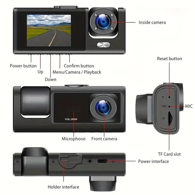1080P Car Dash Cam 2 To 3 Camera Front And Rear Video Recorder Night Vision - stepyours.com