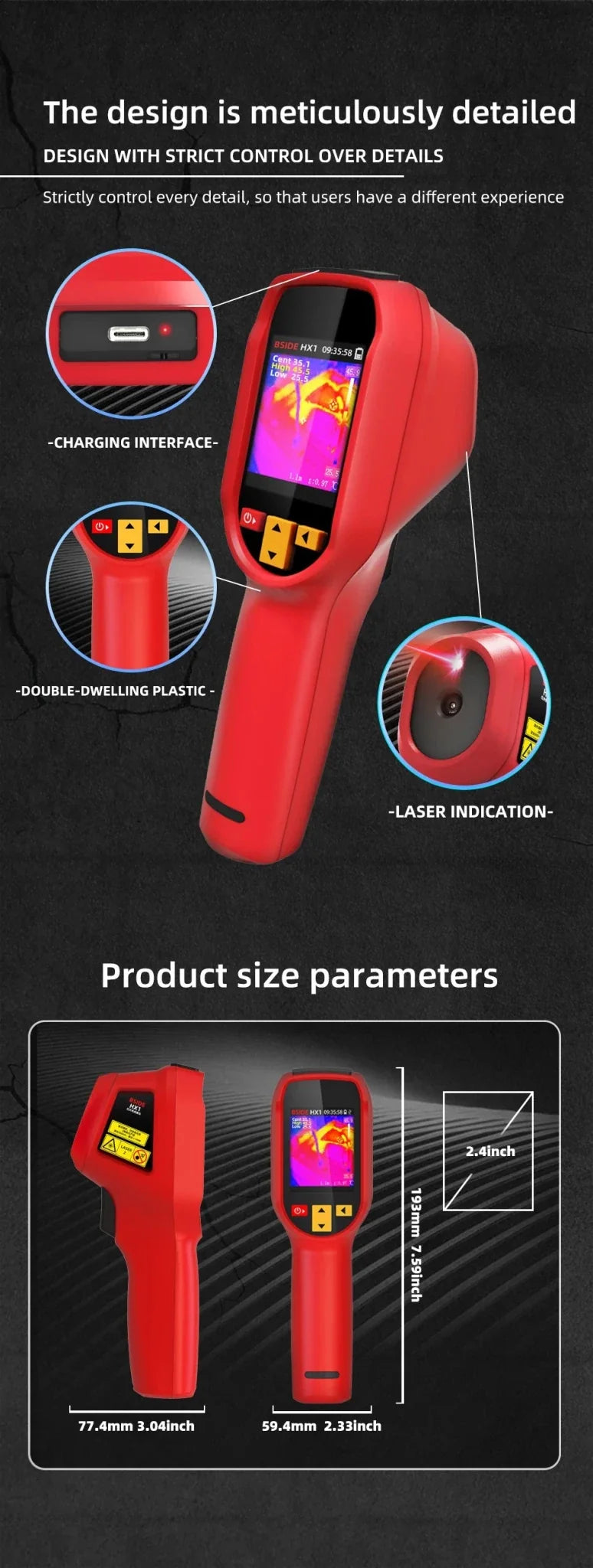 BSIDE HX1 Handheld Thermal Imaging Camera - 240x240 IR For PCB, Auto, Pipelines - stepyours.com