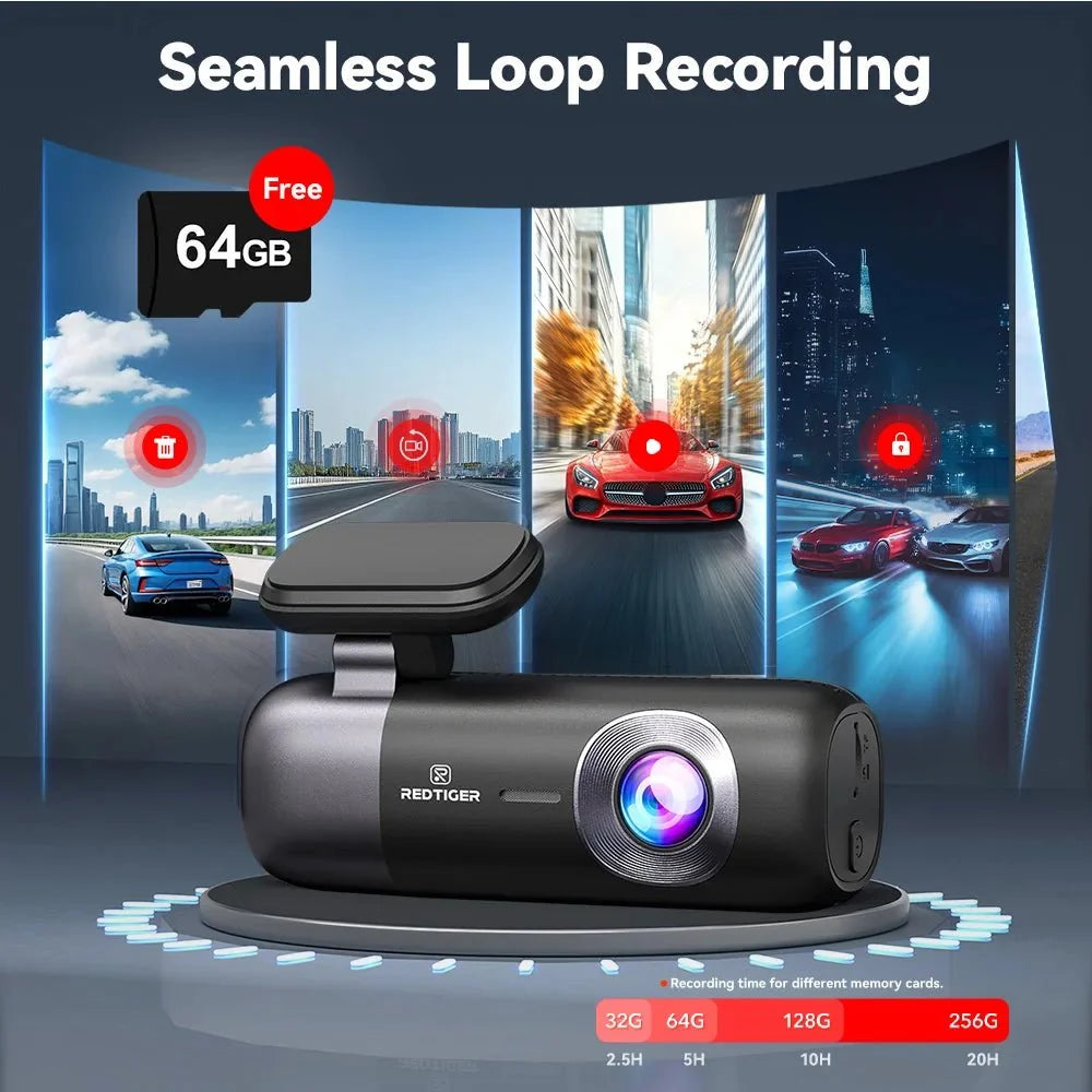 REDTIGER F9 Dash Cam 4K Front Rear WiFi GPS Parking Night Vision App Control - stepyours.com