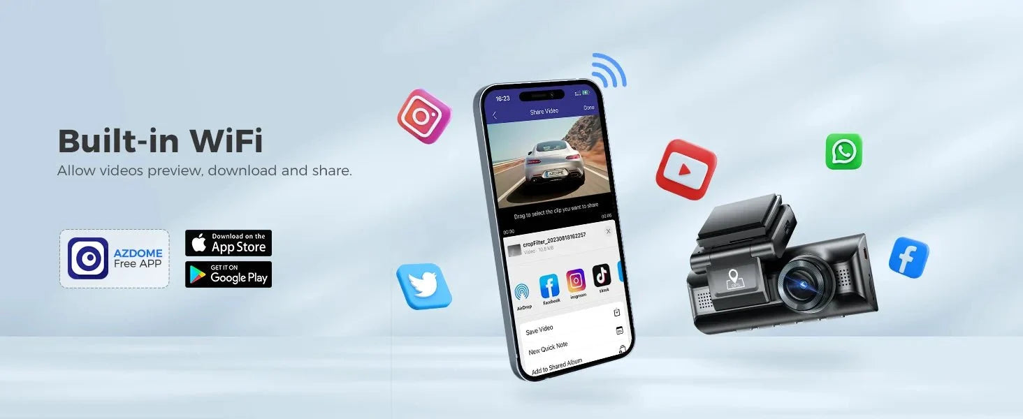 AZDOME 4K Dash Cam M550 Max GPS WiFi Car DVR 3.18Inch Screen Rear Cam - stepyours.com