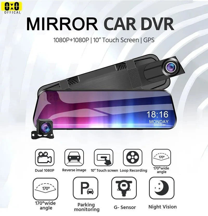 10 Inch Rearview Mirror Dash Cam Front And Rear 1080P Dual Recorder Night Vision - stepyours.com