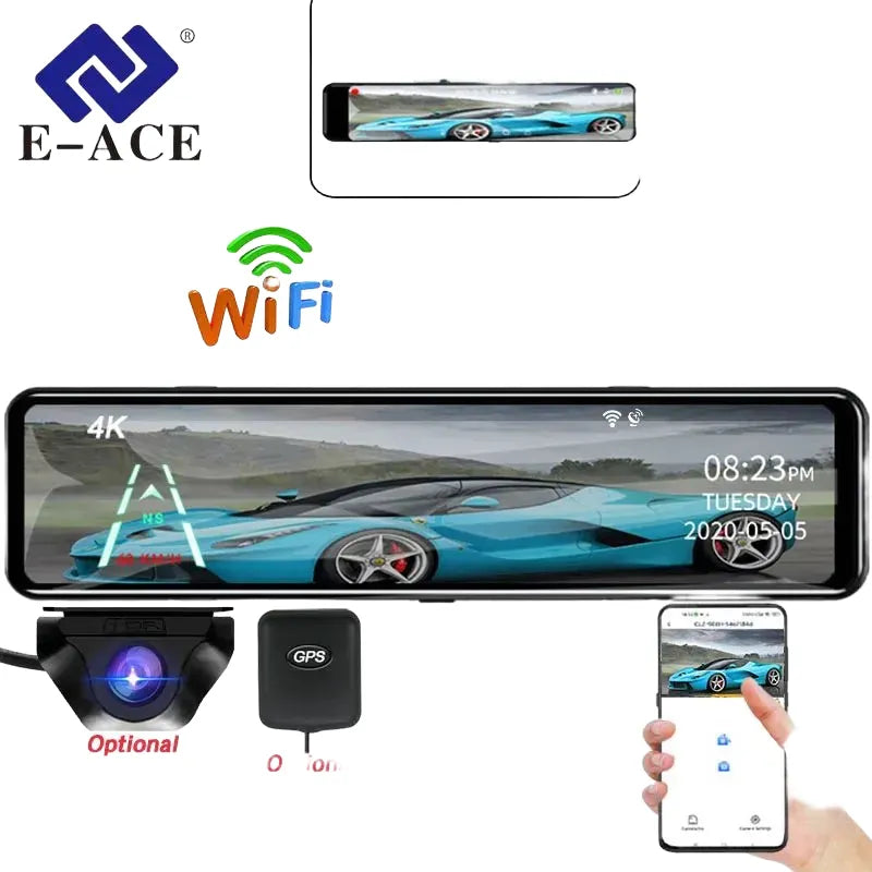 ACCEO 4K WiFi Dash Cam With 12 Inch Rear View Mirror Car DVR - stepyours.com