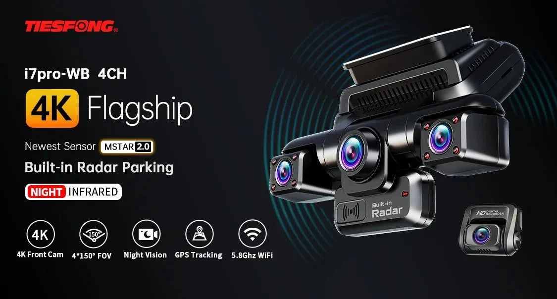 TiESFONG 4CH GPS Dash Cam I7Pro Front 4K 2K Plus 3x1080P Car DVR WiFi - stepyours.com