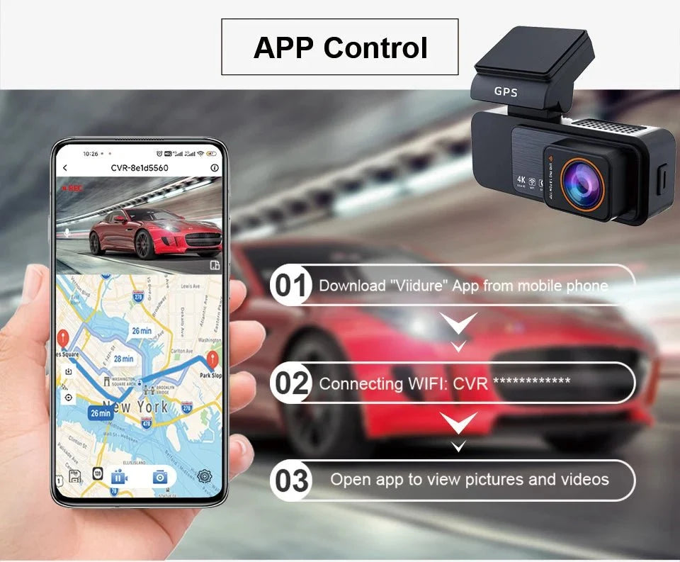 Acceo 4K Dash Cam With GPS WiFi Dual Lens Night Vision Front Rear - stepyours.com
