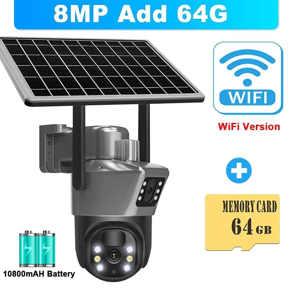 8MP 4K Solar WiFi Outdoor Dual Lens PTZ Camera - Wireless AI Alerts - stepyours.com