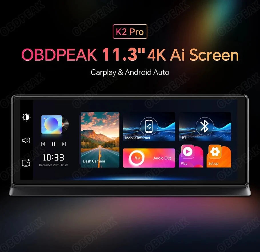 K2 Pro Dash Cam 11.3 Inch 4K 2160P GPS Wireless CarPlay Dual Lens - stepyours.com