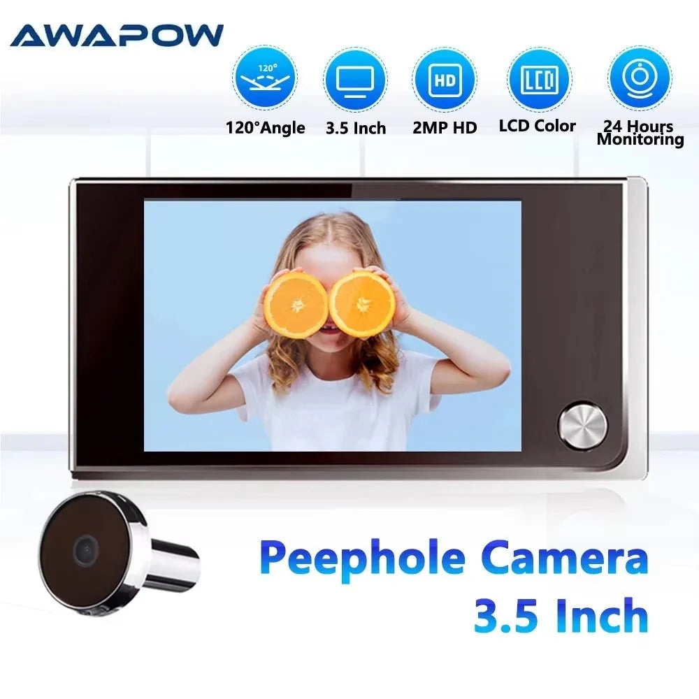 Awapow 3.5 Peephole Door Camera See Visitors 120Degree 2MP - stepyours.com