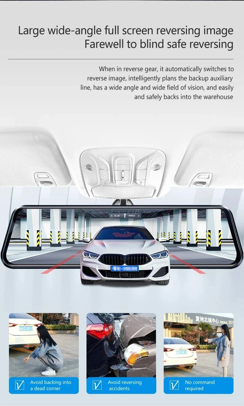 10 Inch Car Touch Screen Rear View Mirror Dash Cam Front And Rear Cameras - stepyours.com