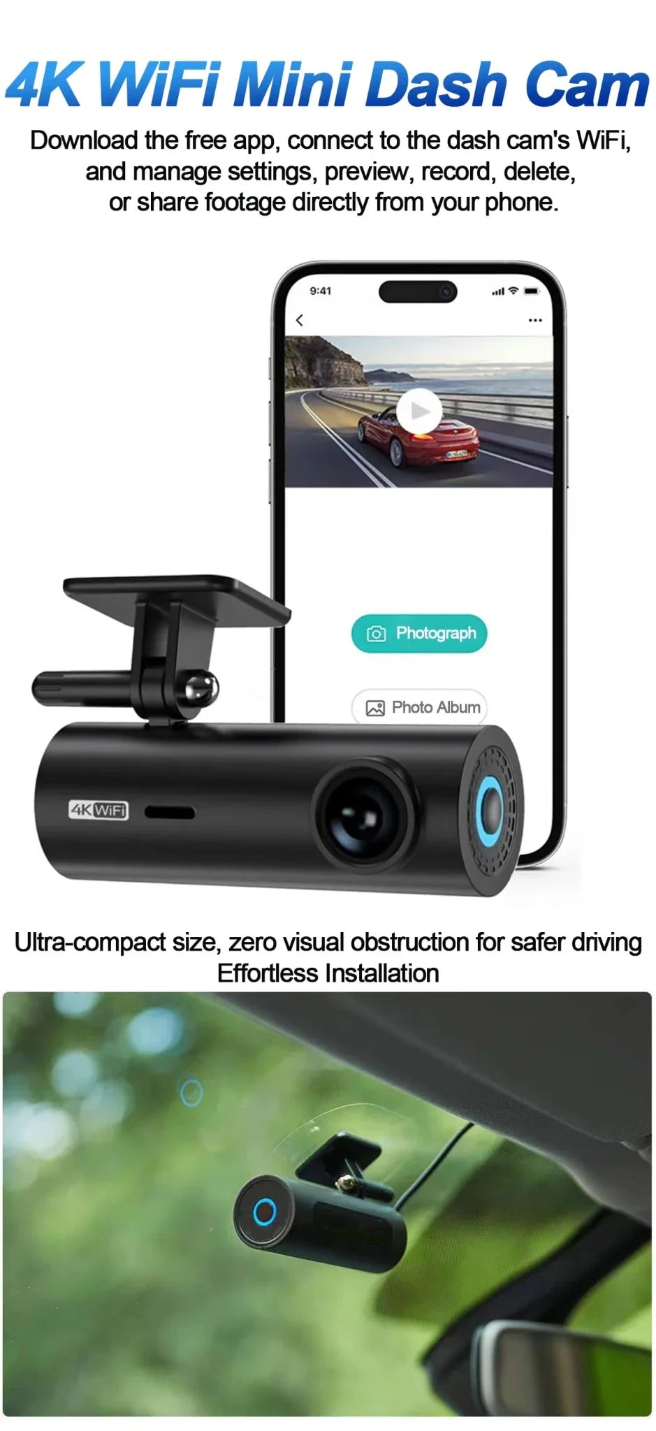 4K WiFi Dash Cam For Car Front Camera 24H Parking Monitor Black Box - stepyours.com