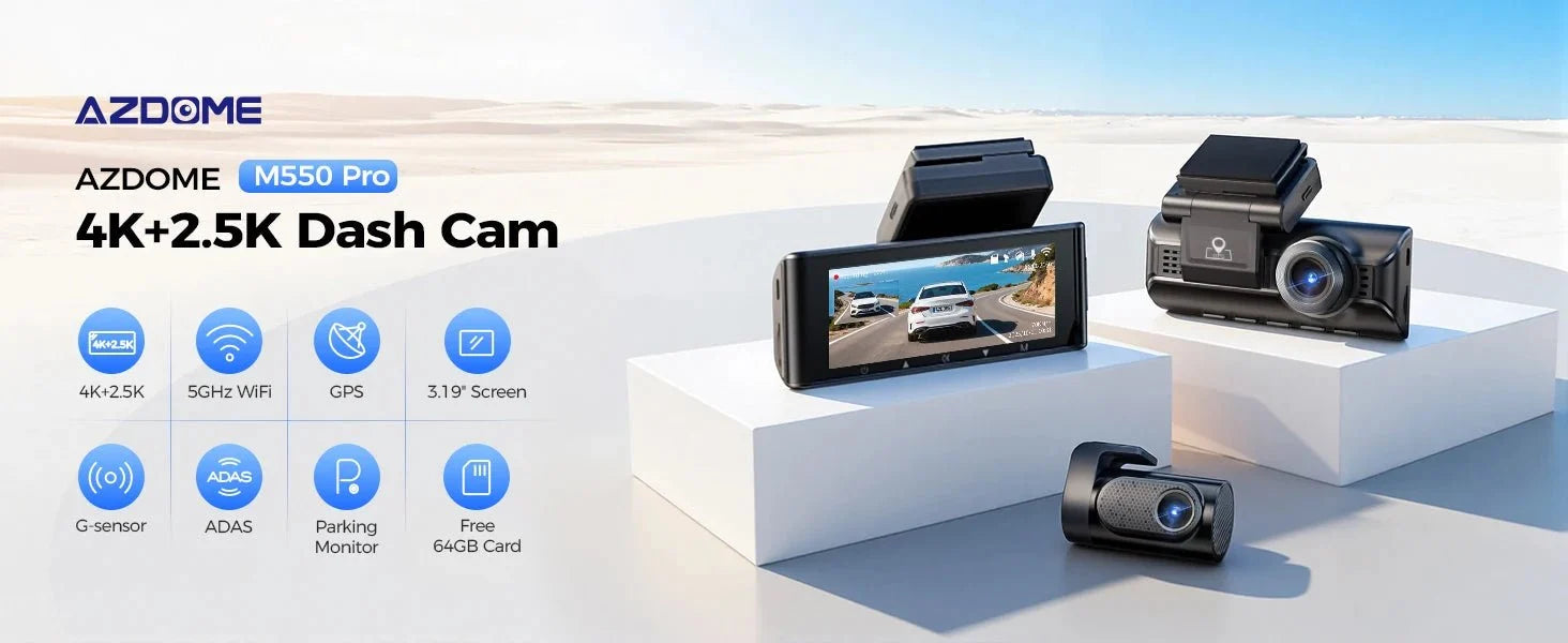 AZDOME M550 Pro Dash Cam IR Night Vision 4K Plus 2.5K 5.8Ghz WiFi GPS Screen - stepyours.com
