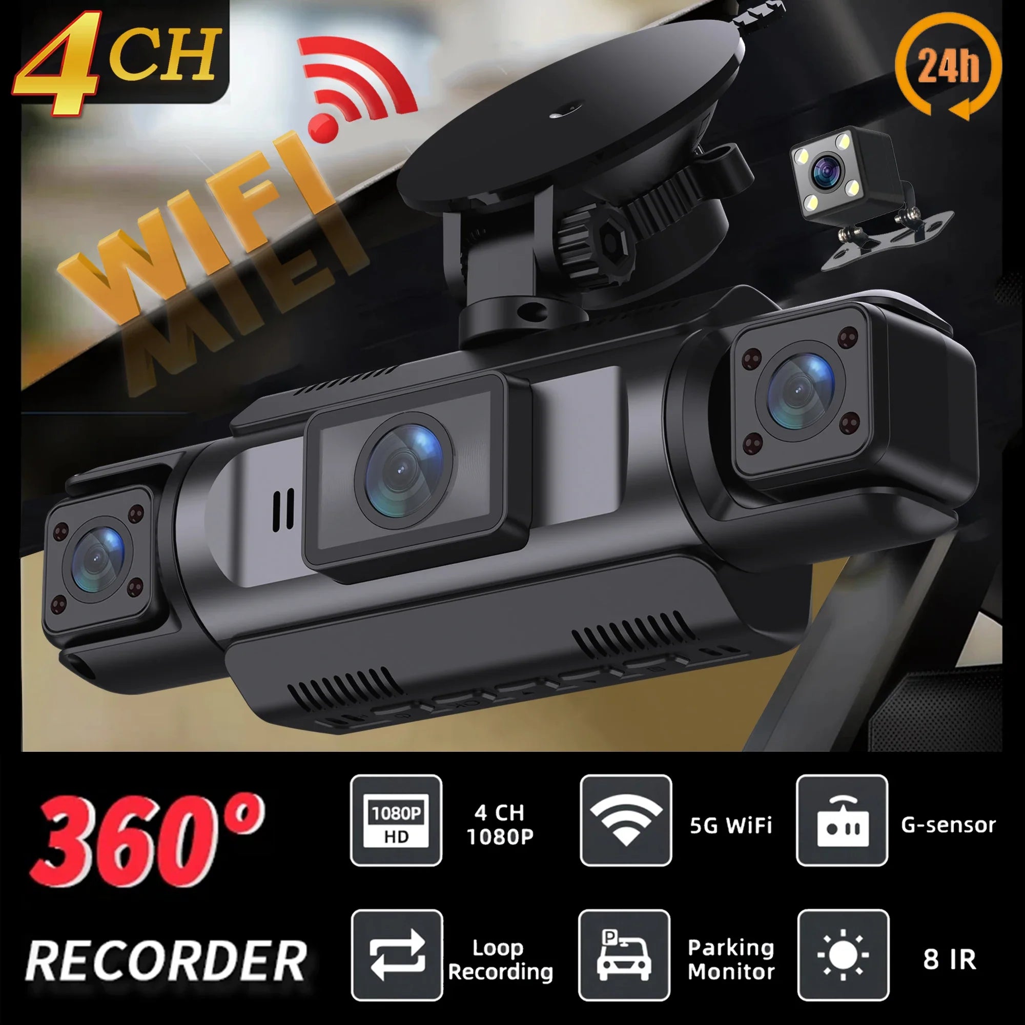 4 Channel Car Dash Cam With WiFi FHD 1080P Front Left Right Rear Night Vision - stepyours.com