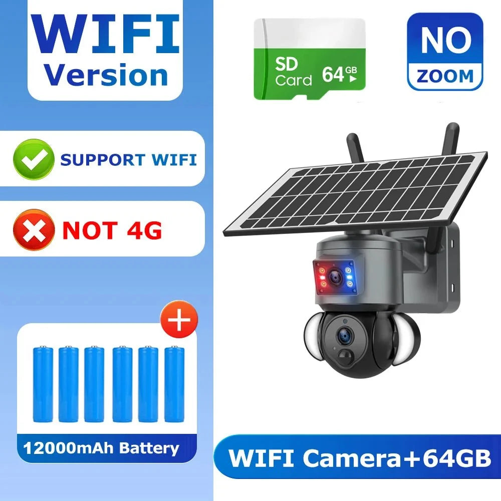 SHIWOJIA 4K 8MP Solar Camera With 4G SIM WiFi Color Night Vision PTZ Dual Lens - stepyours.com