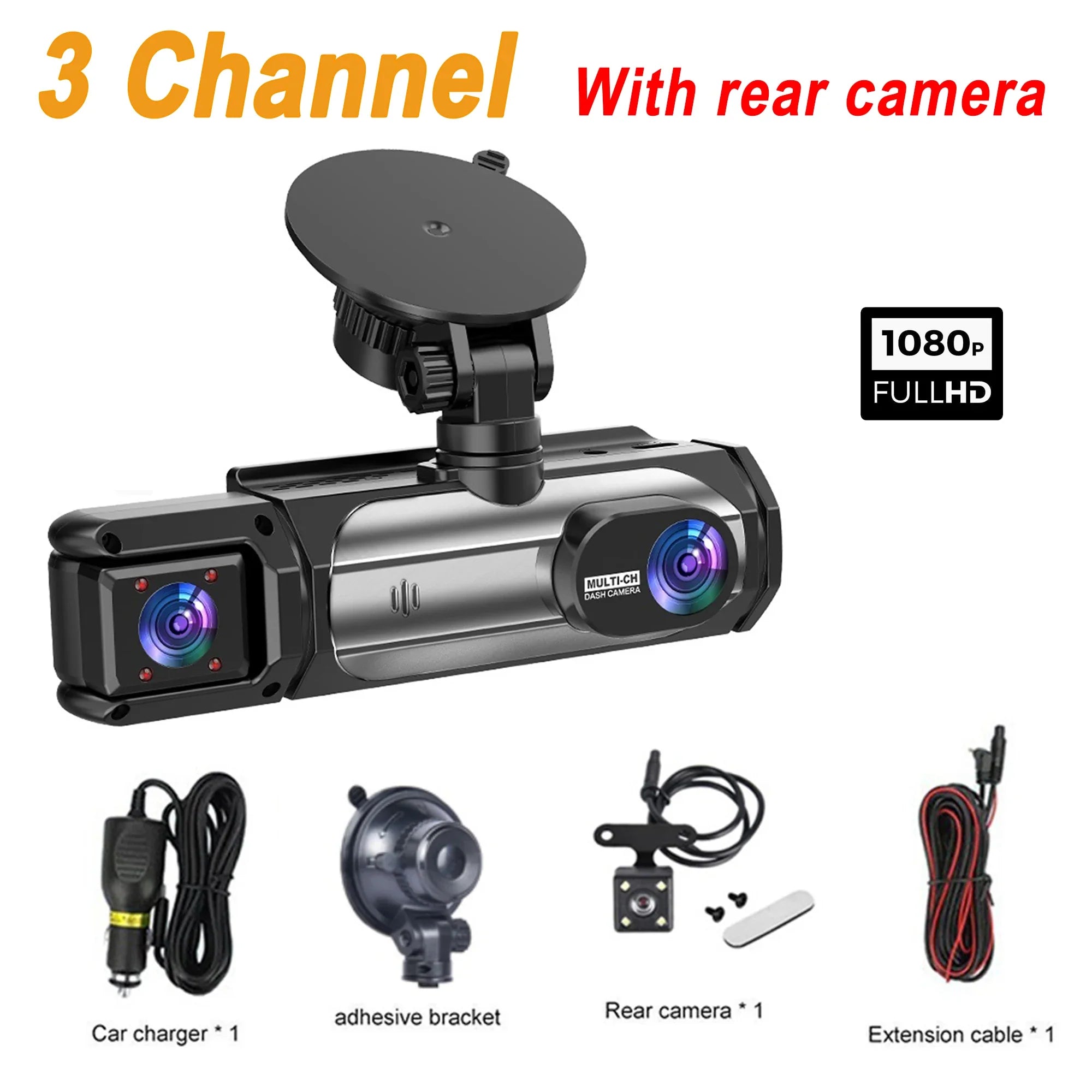 3 Channel Dash Cam 1080P Front And Rear Night Vision Parking Monitor Car DVR - stepyours.com