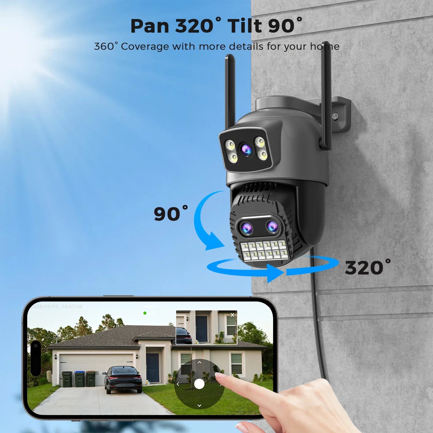Outdoor Dual Screen IP Camera - 4K 15MP PTZ 10X Zoom AI Human Detection - stepyours.com