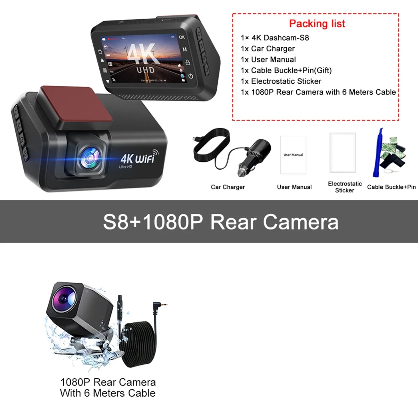 Hook Your Drive Kocam 4K UHD Dash Cam Dual Lens Night Vision Parking Monitor - stepyours.com