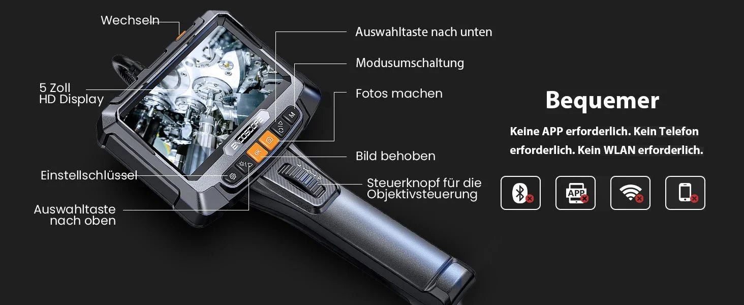 Lafoch S10 360 Rotating Dual Lens Endoscope - 3.9mm Probe, 5 - Inch IPS Display - stepyours.com