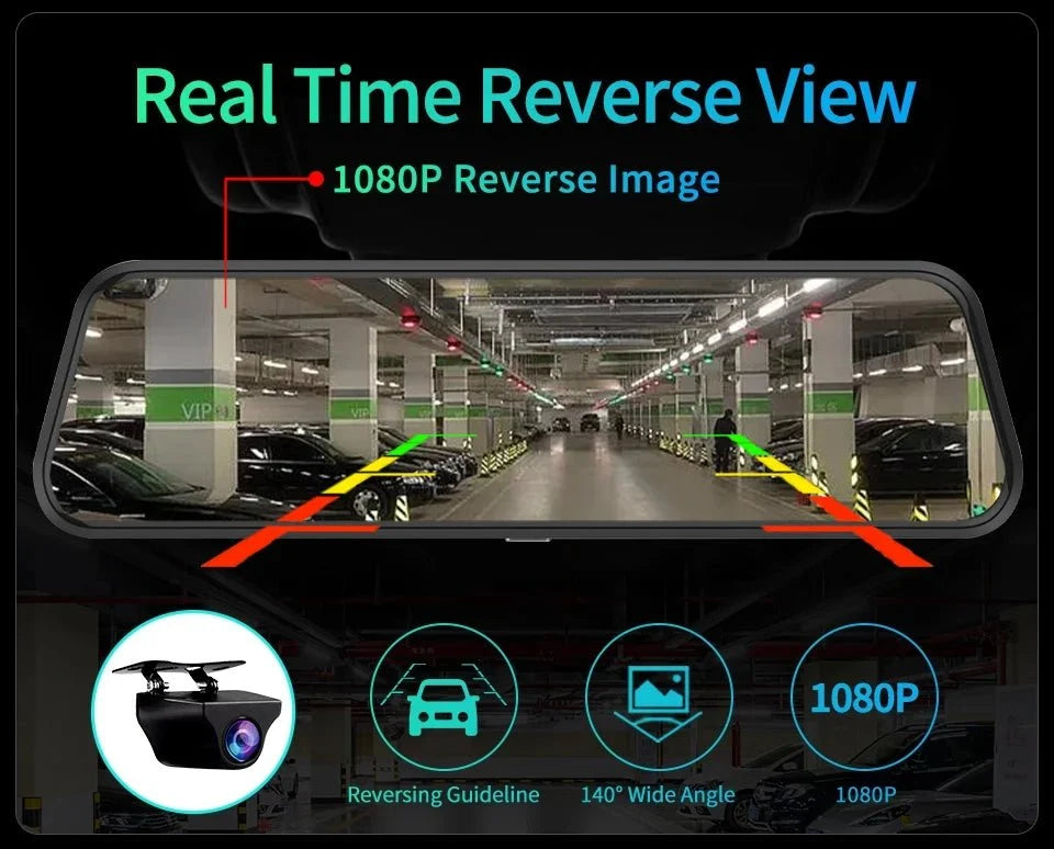 10 Inch 4K Mirror Dash Cam Wireless CarPlay Android Auto Dual Lens GPS WiFi DVR - stepyours.com
