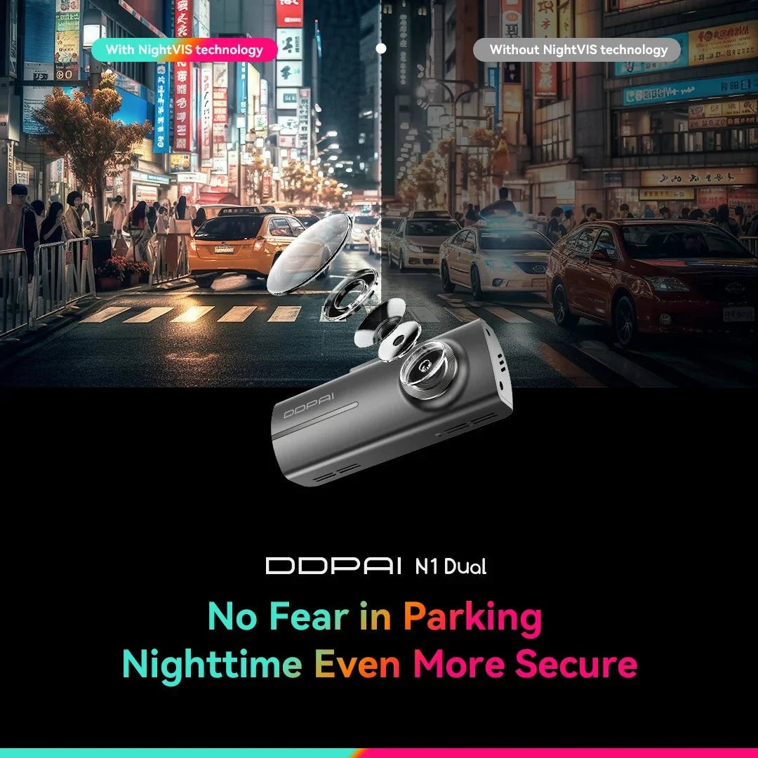 DDPAI Dash Cam N1 Dual Front And Rear Night Vision 1296P App Control - stepyours.com