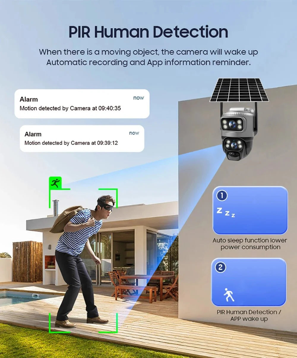 V380 Dual Lens 4G Solar PIR Camera Outdoor Security 8MP 4K IP Cam - stepyours.com