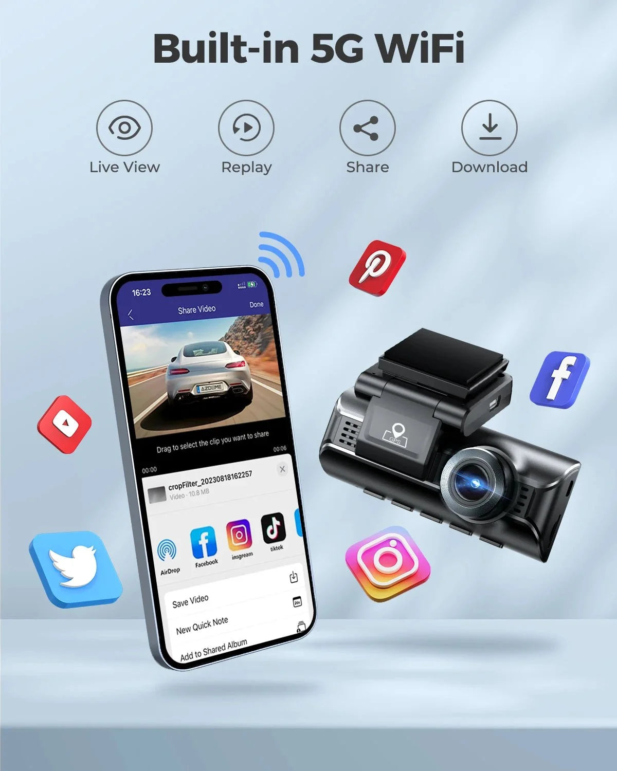 AZDOME M550 Pro 4K Dash Cam WiFi GPS Night Vision Parking Monitor Rear Camera - stepyours.com