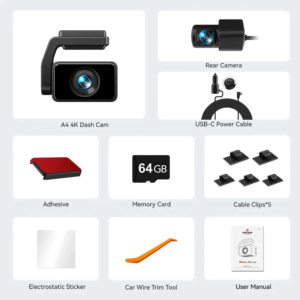 Redtiger A4 4K Dash Cam Front and Rear GPS and 5G WiFi Night Vision Parking - stepyours.com
